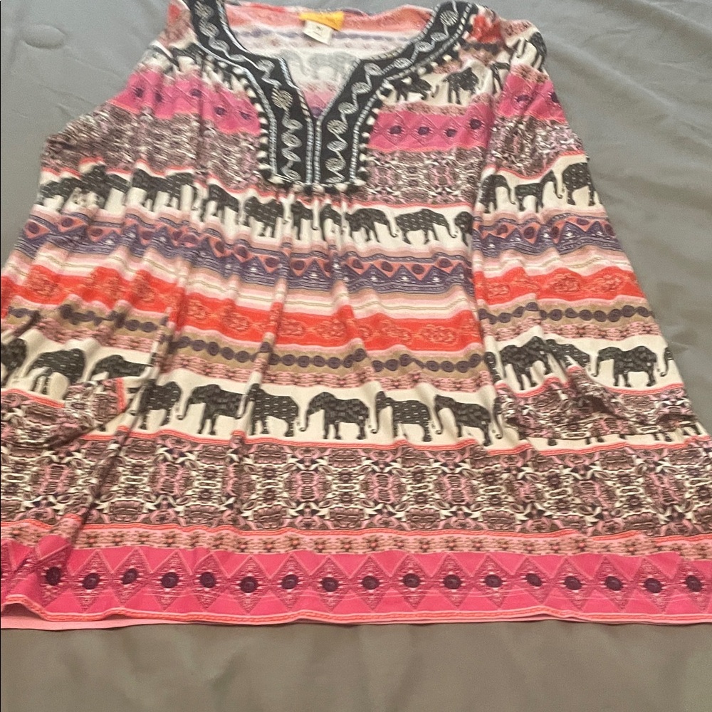 Ruby Rd. Multicolor Elephant Print Long Sleeve Top